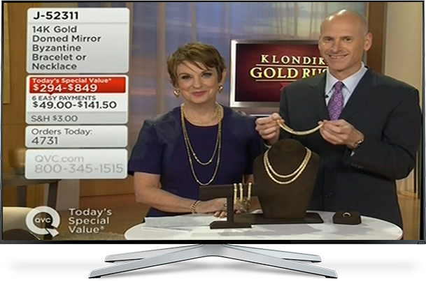 TV with QVC programming on screen